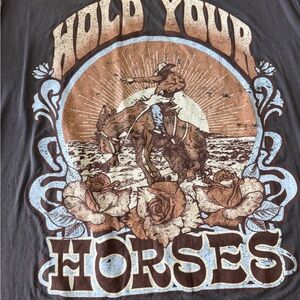 ARULA Black Short Sleeve Tee with Brown & Light Blue Western Graphic